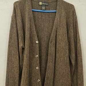 Vintage Oleg Cassini Gold & Black Cardigan Sweater Button Up Unisex Large